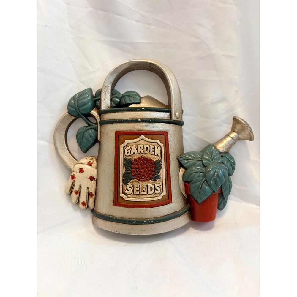 Vintage 1997 Home Interiors Garden Seeds Watering Can Wall Plaque Cottagecore